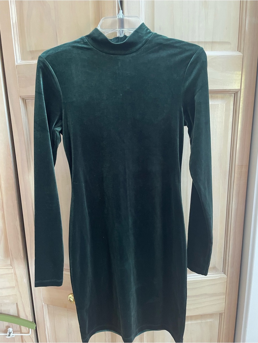 H&M Dark Green Velvet Long-Sleeve Mock Neck Dress